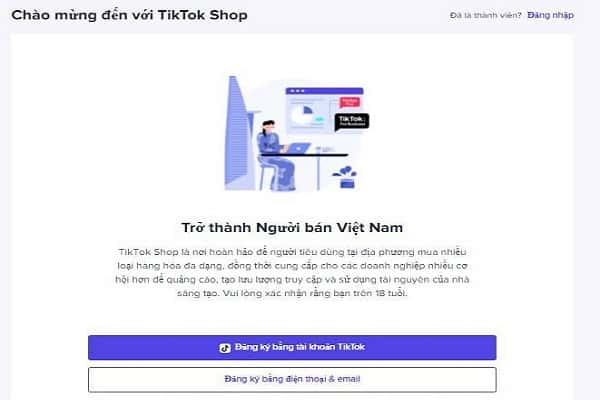 Giao diện đăng ký Tiktok Shop